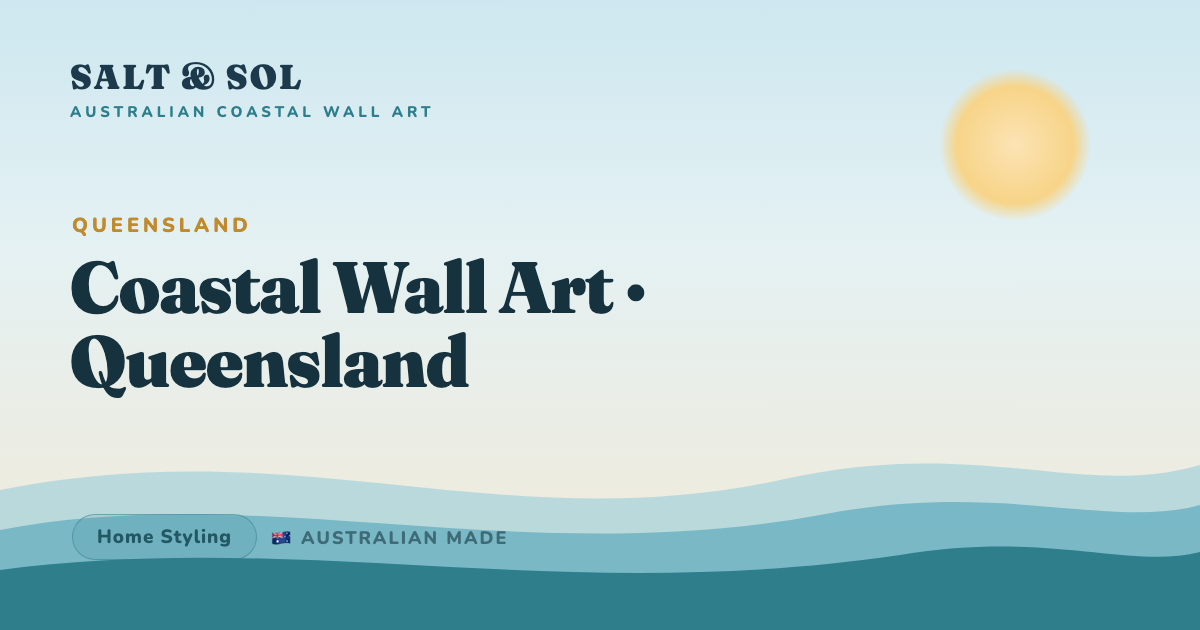 Turquoise and green coastal wall art styled in a bright, open-plan Queensland beach house living room