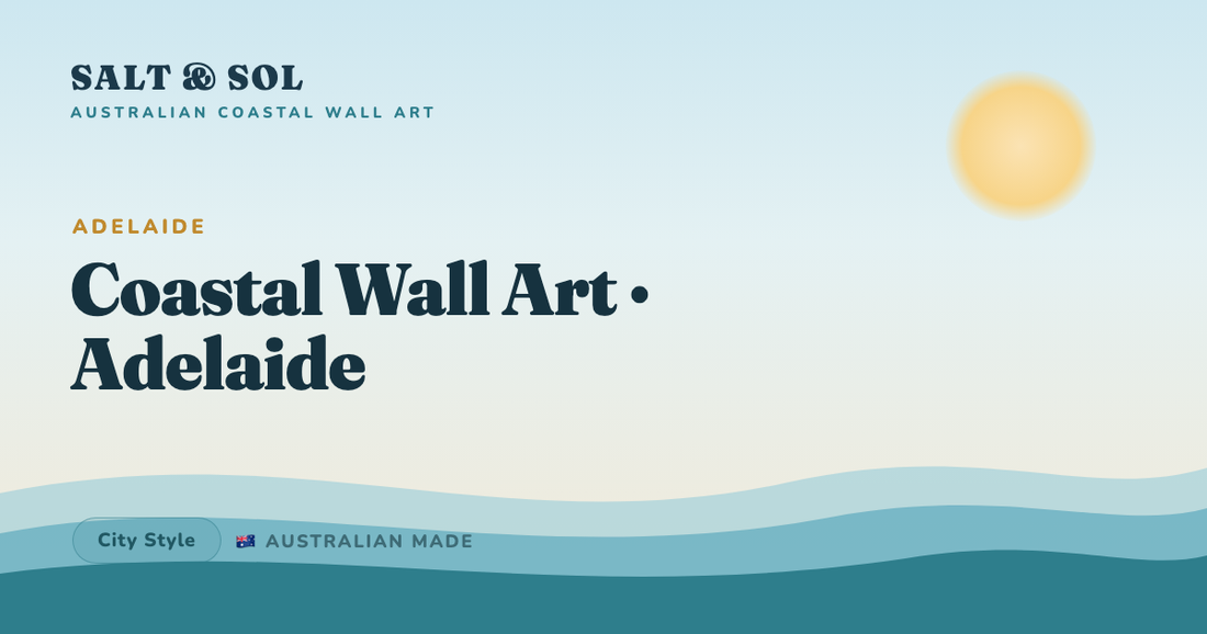 Soft gulf-blue coastal canvas print styled on a wall in an Adelaide bluestone villa lounge