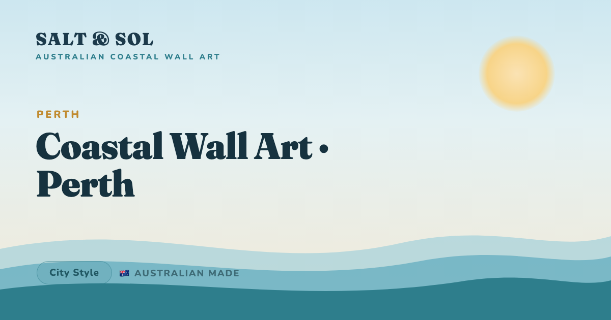 Luminous deep-blue Indian Ocean seascape canvas print styled on the white render wall of a bright Perth beachside living room