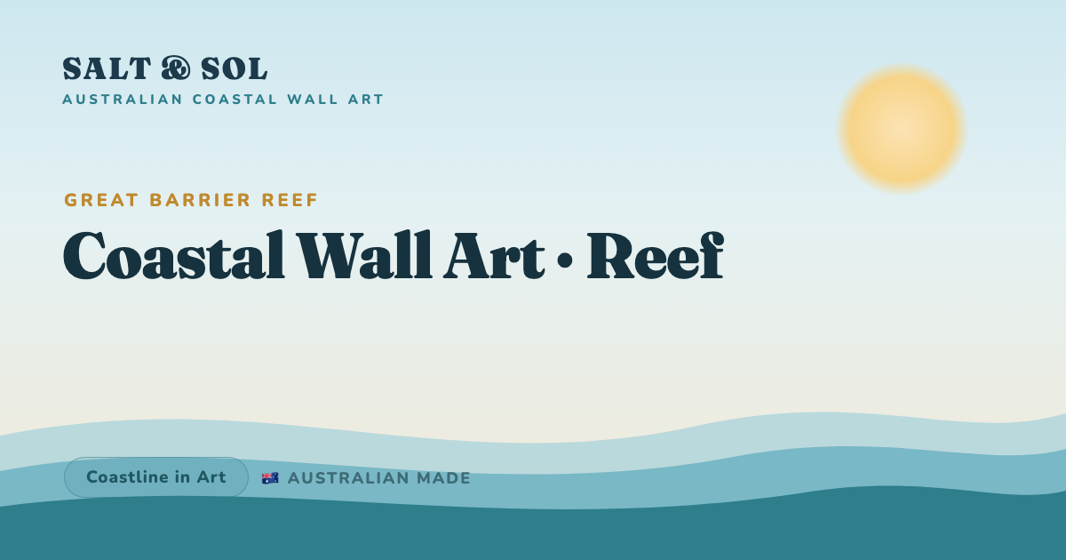 Coastal wall art of the Great Barrier Reef showing coral-pink and apricot coral against turquoise tropical water