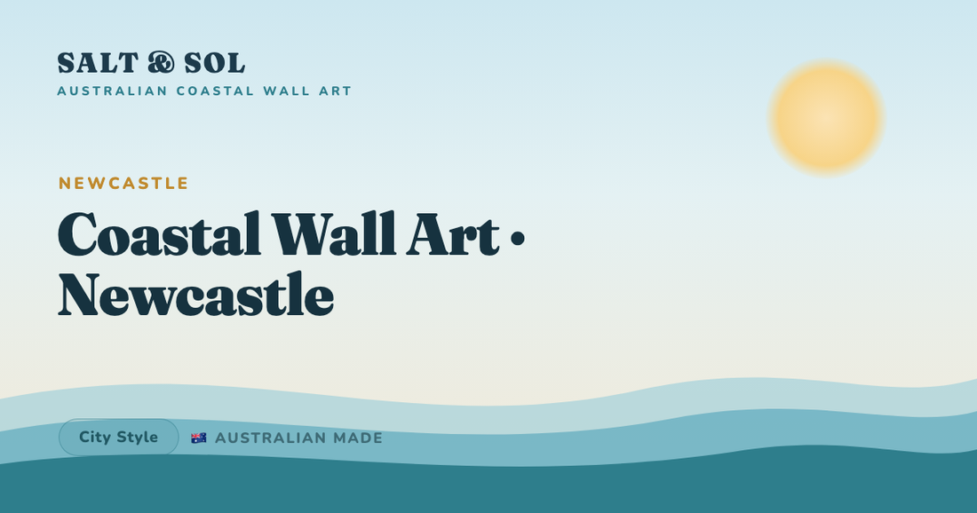 Deep-blue surf seascape canvas print styled above a sofa in a Newcastle terrace living room