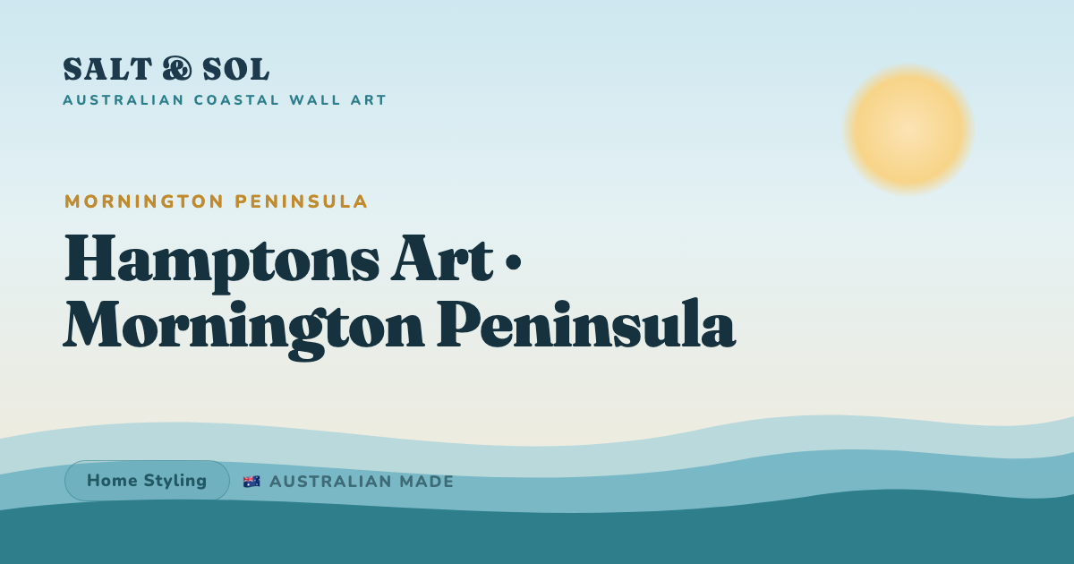 Crisp navy and white Hamptons coastal wall art in a Mornington Peninsula weatherboard beach house