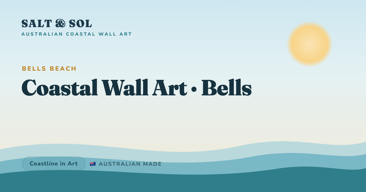 Moody coastal wall art of Bells Beach Surf Coast showing Southern Ocean swell breaking below tawny Victorian cliffs