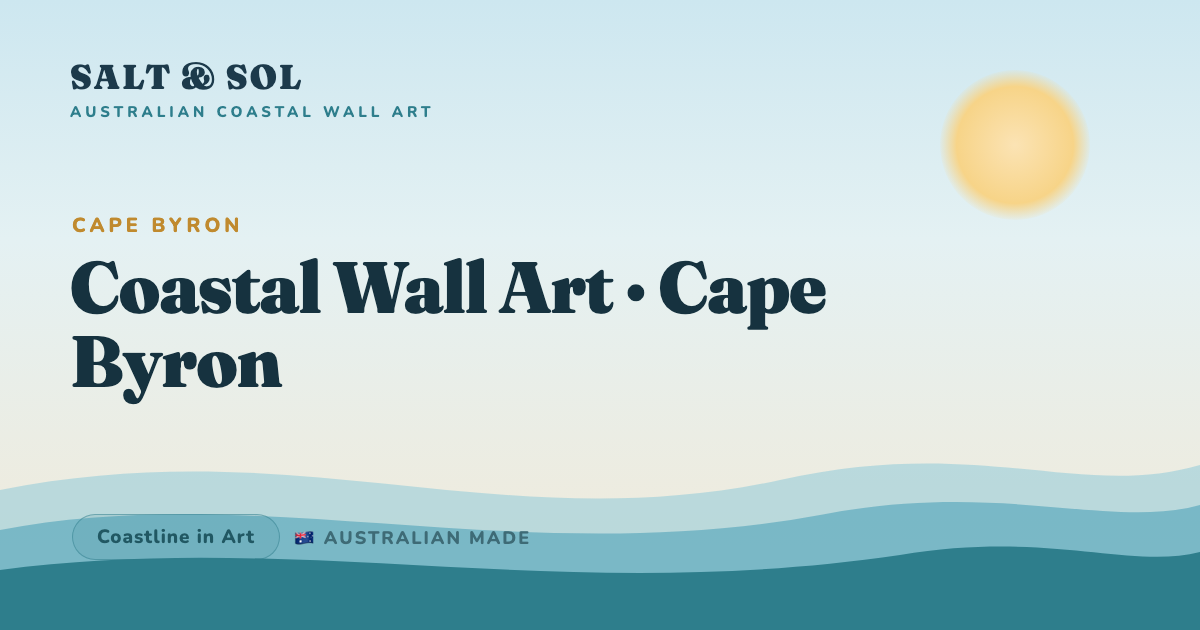 Cape Byron lighthouse on a green headland above the ocean at sunrise, as Northern Rivers coastal wall art