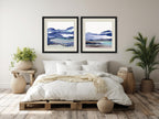 Bluescape diptych framed wall art in a coastal bedroom