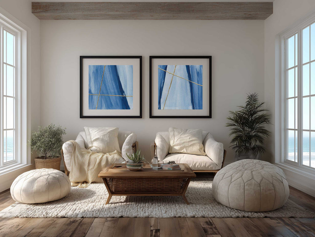 Blue Abstract Geometrics Pair