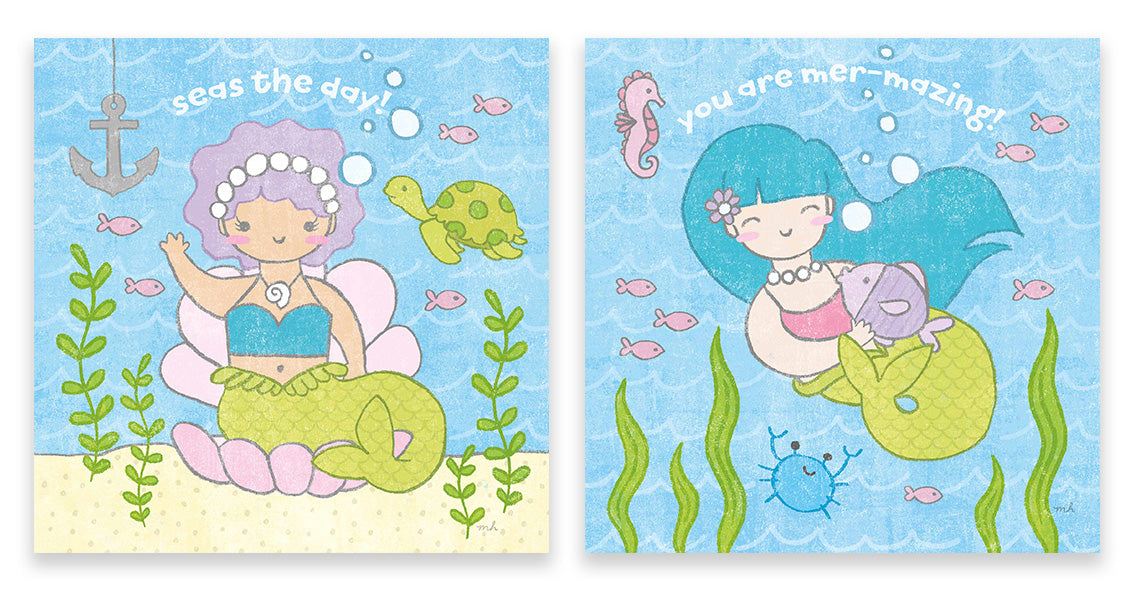 Magical Mermaid III square coastal diptych canvas print
