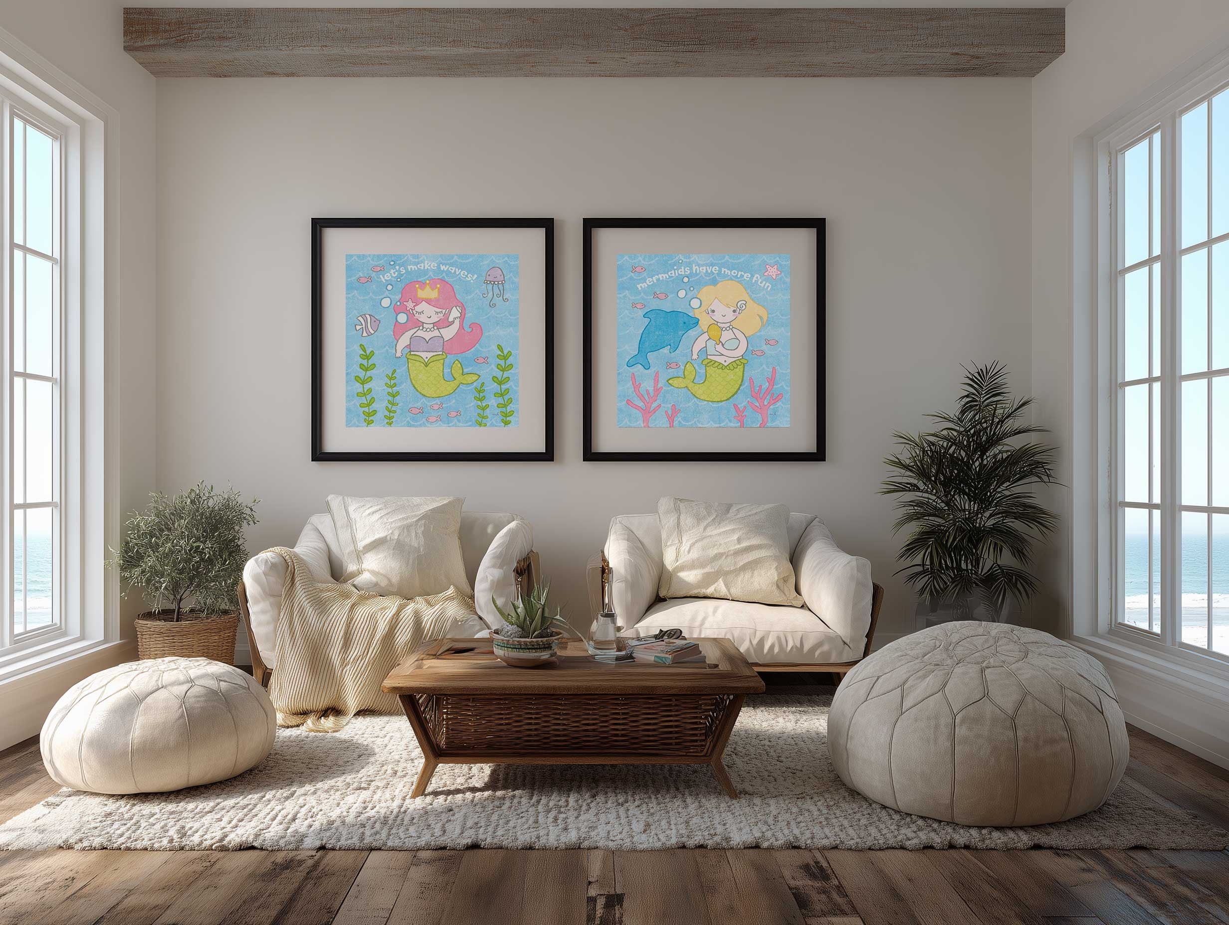 Magical Mermaid III diptych second framed art view
