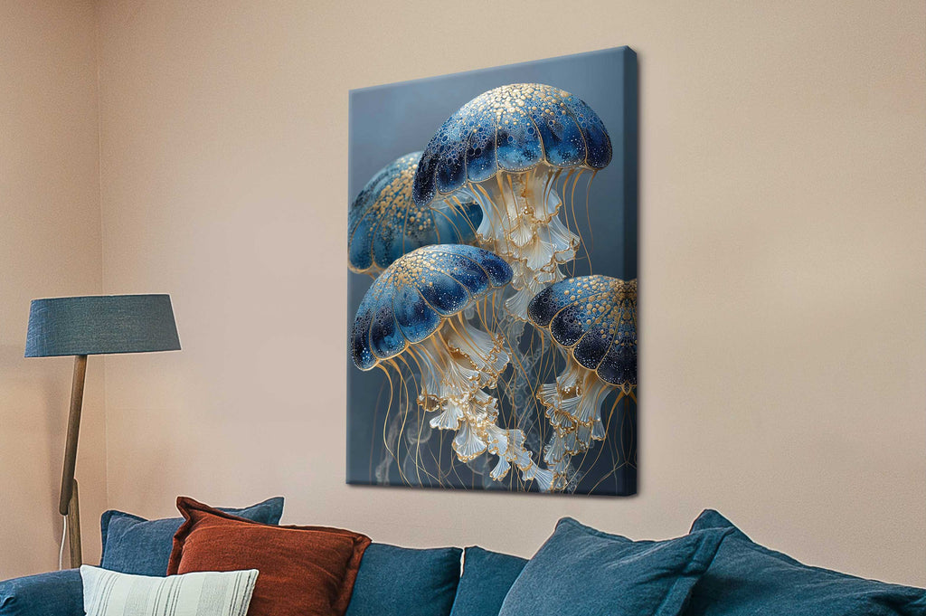 Moonlit Medusae I three-panel jellyfish triptych canvas