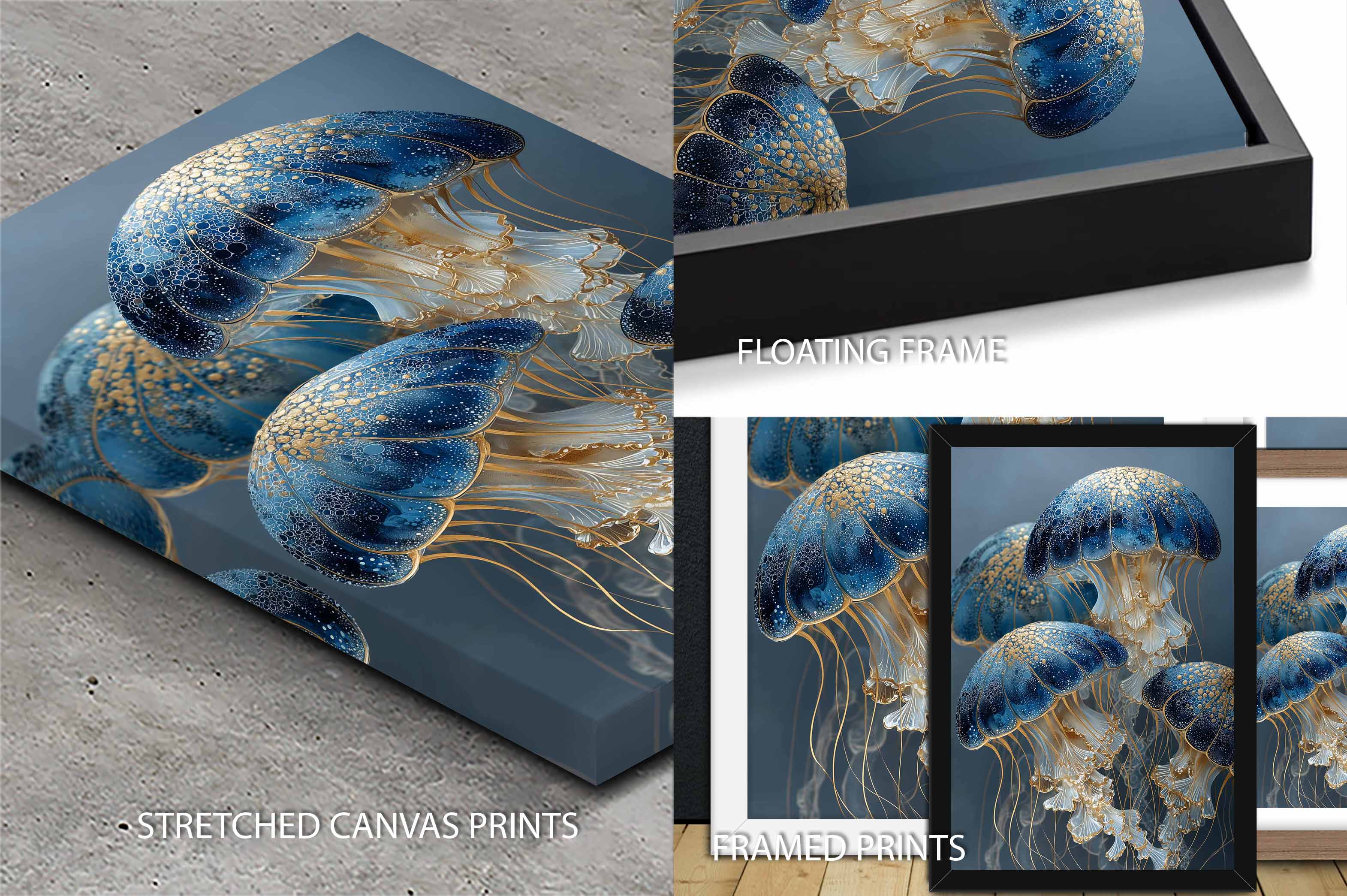 Moonlit Medusae I triptych archival paper print