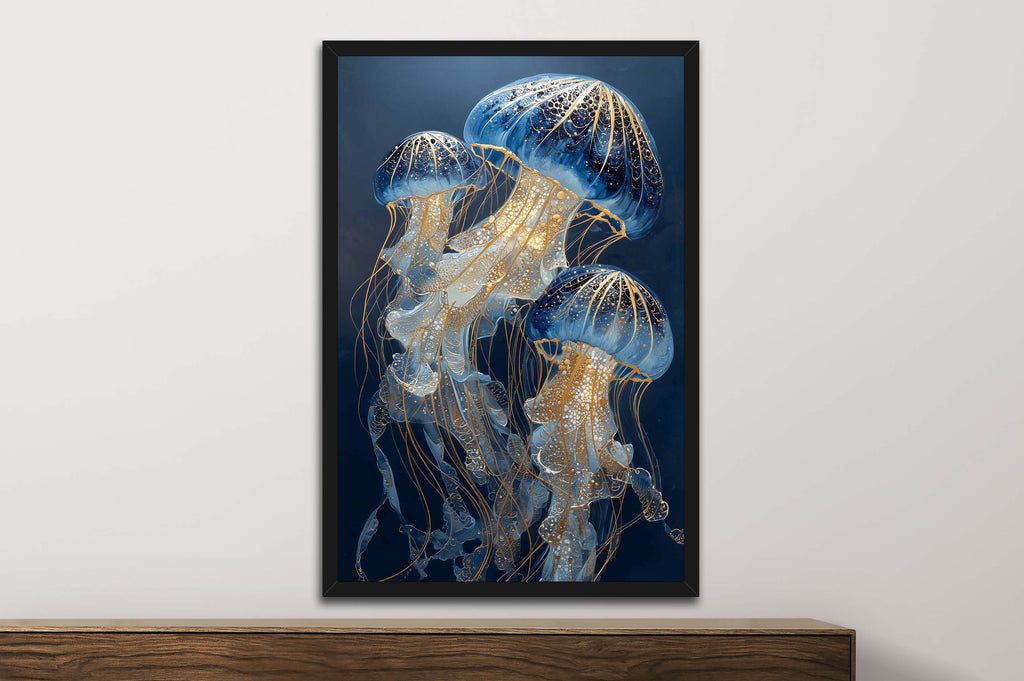 Moonlit Medusae II triptych framed wall art