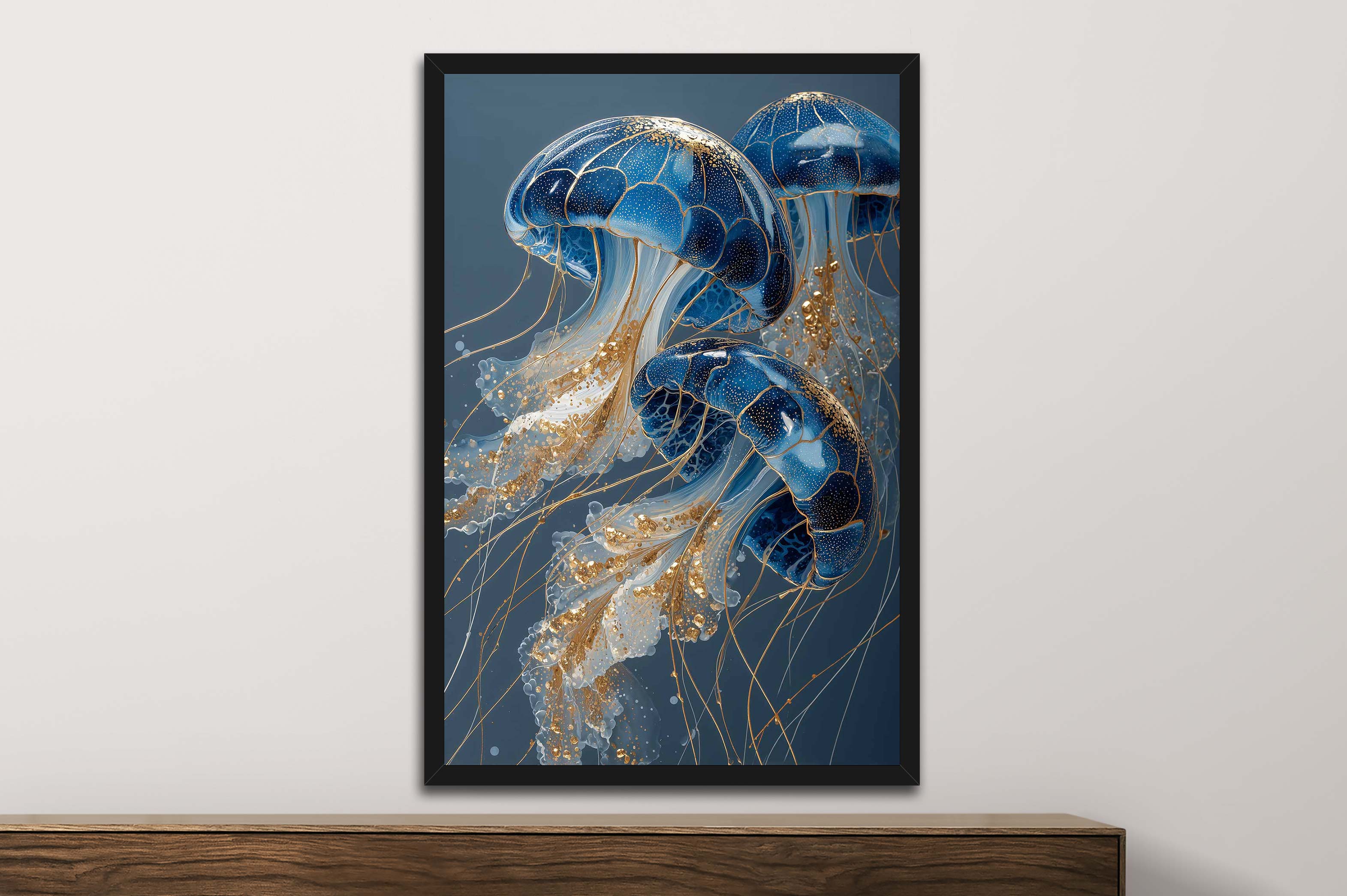 Moonlit Medusae III triptych framed wall art