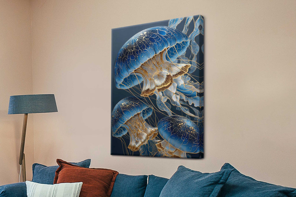 Moonlit Medusae IV three-panel jellyfish triptych canvas