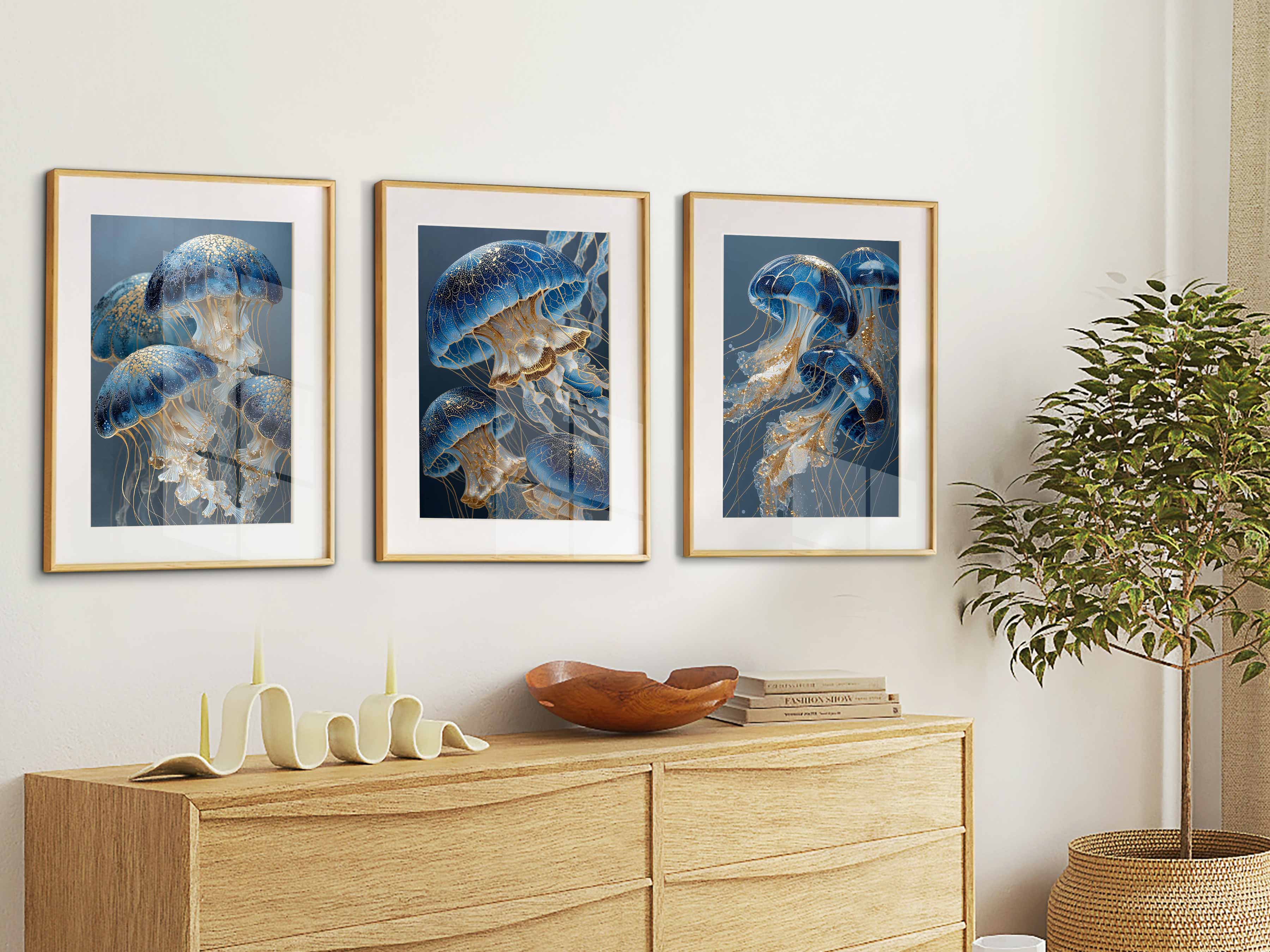 Moonlit Medusae triptych canvas print full hero view