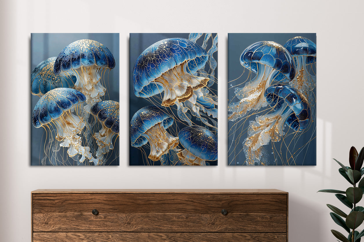 Moonlit Medusae triptych canvas wall art detail