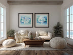 Sea Life Coral II diptych framed in a coastal bedroom