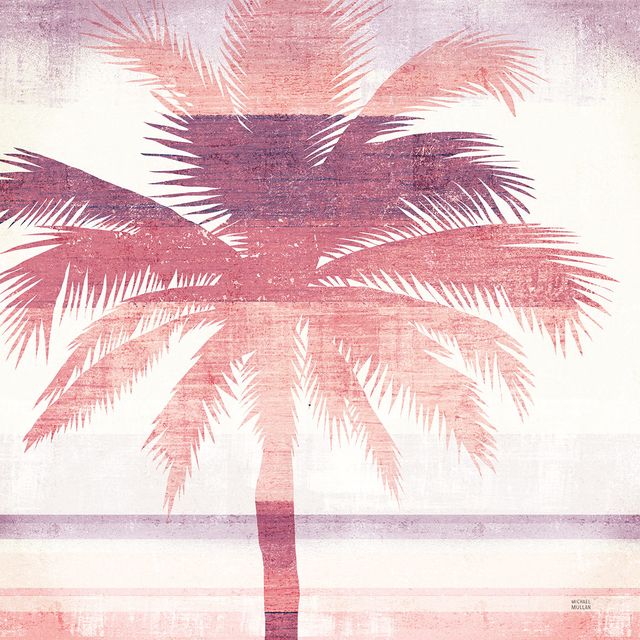 Beachscape Palms II Pink Purple — sandy beach art print at Salt and Sol Australia