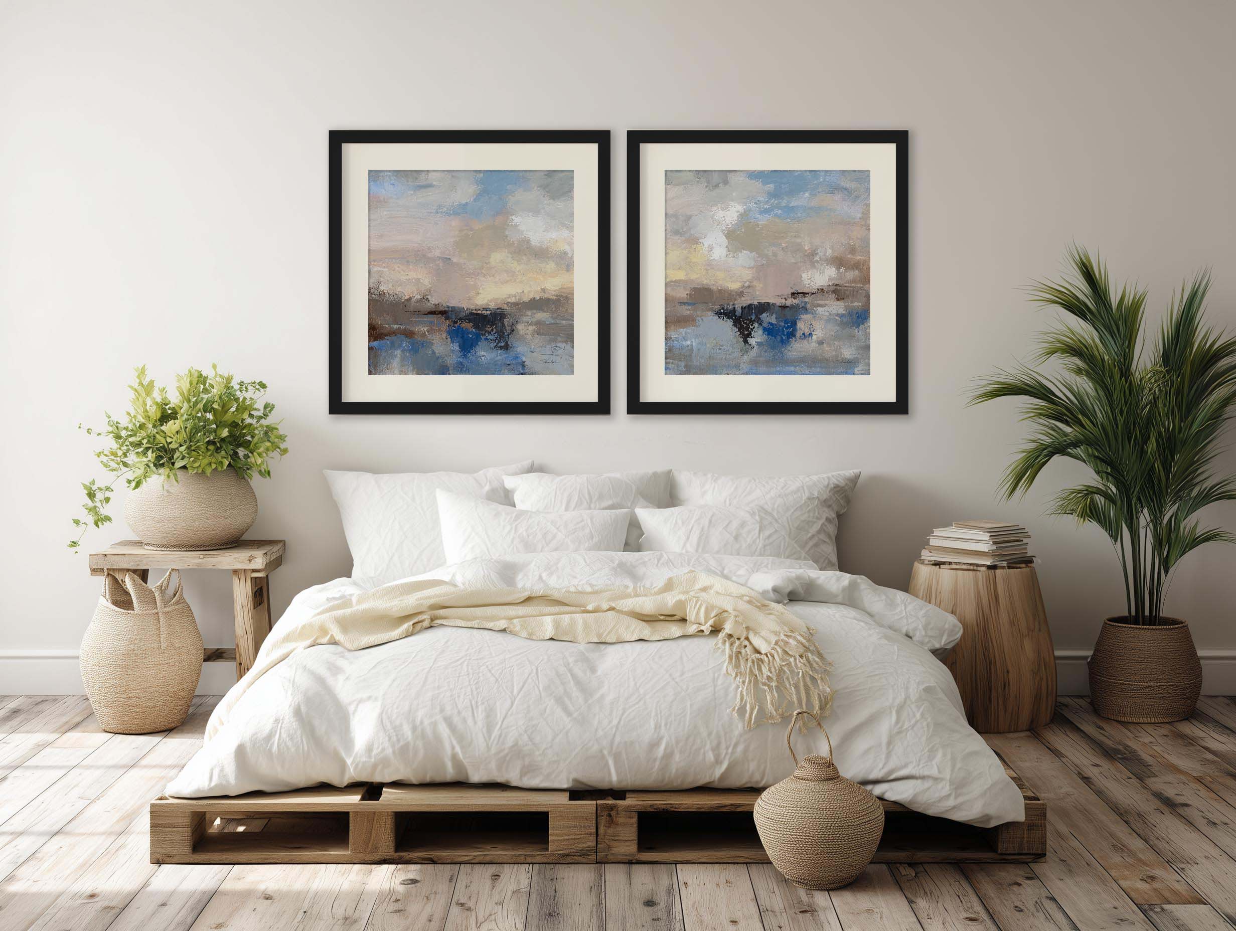 Morning Marine Layer I & II – Abstract Coastal Diptych