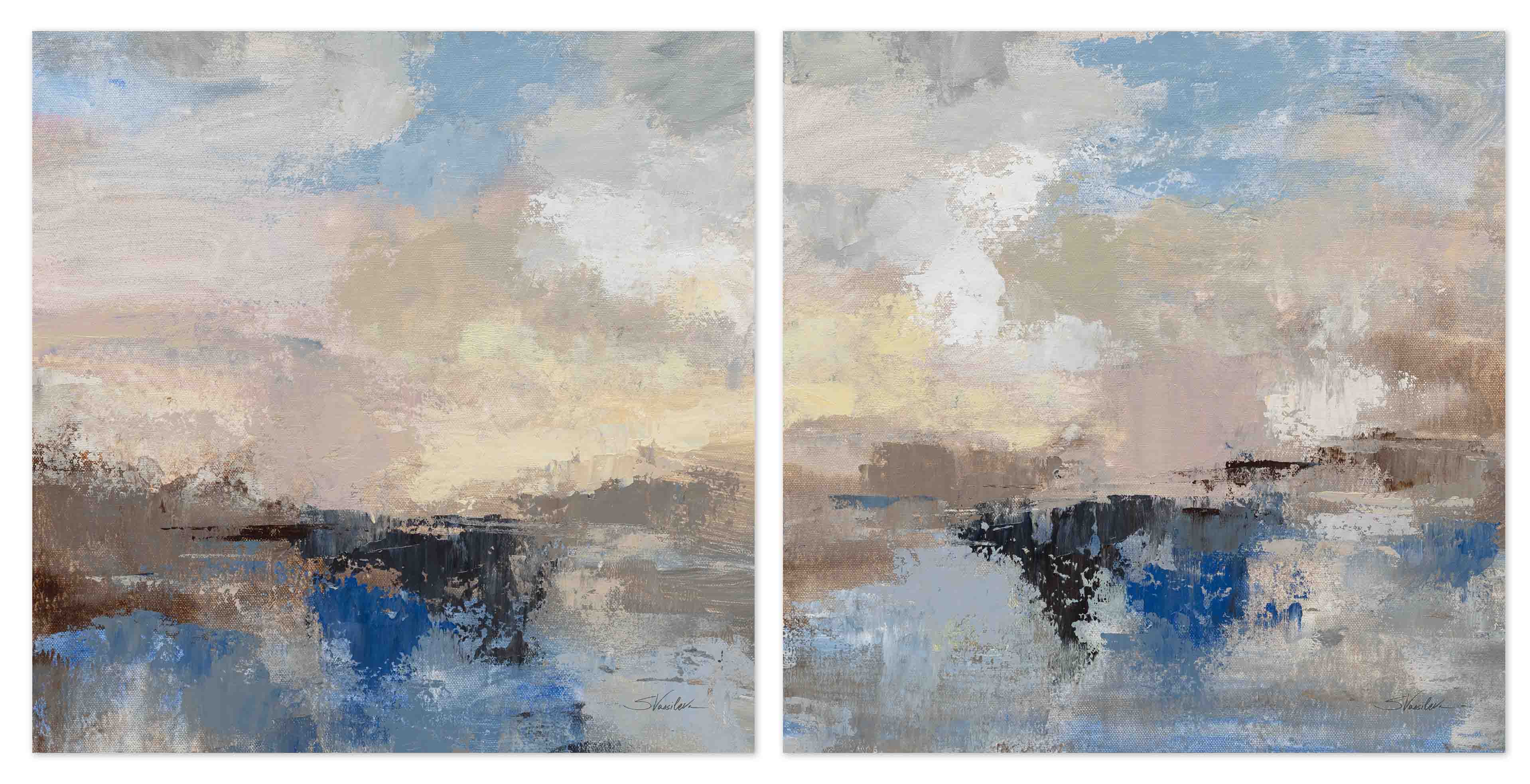 Morning Marine Layer I & II – Abstract Coastal Diptych