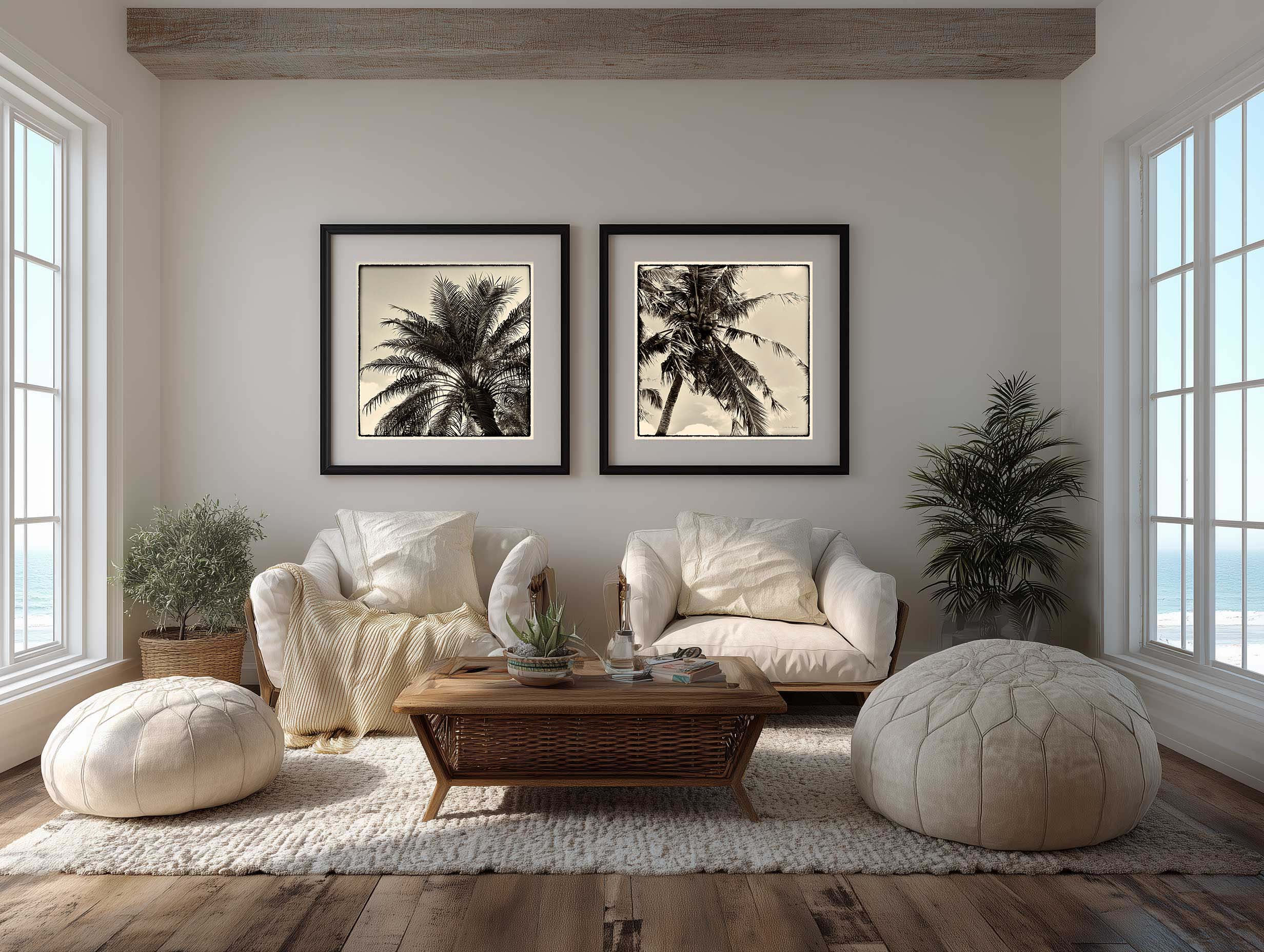 Palm Tree Sepia I & II – Square Photographic Diptych