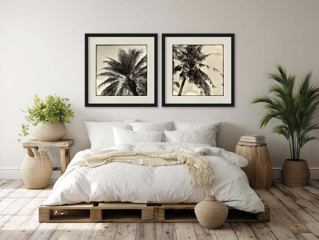 Palm Tree Sepia I & II by Square Photographic Diptych — palm trees art print at Salt and Sol Australia