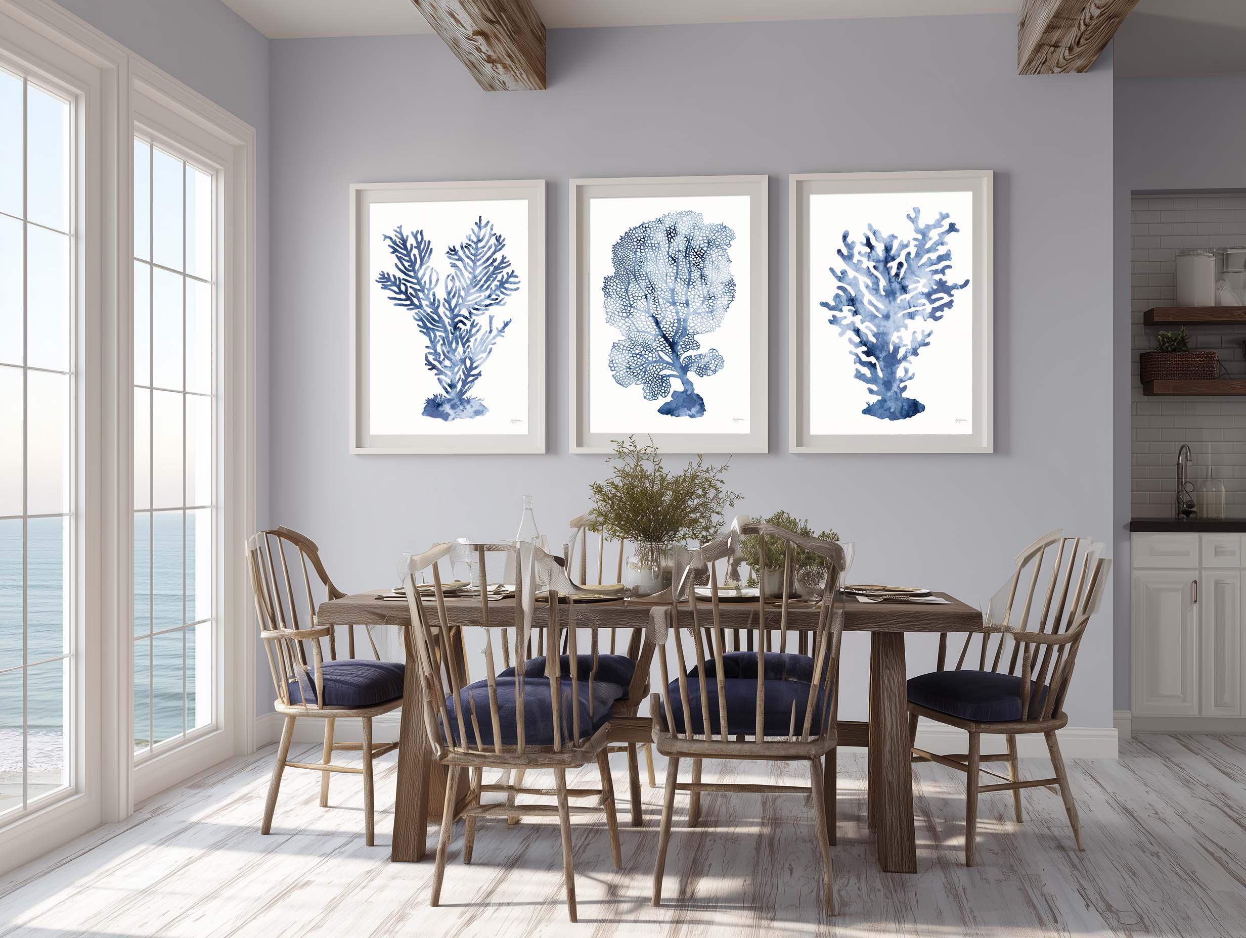 Shibori Coral Triptych Art Set by Mary Urban