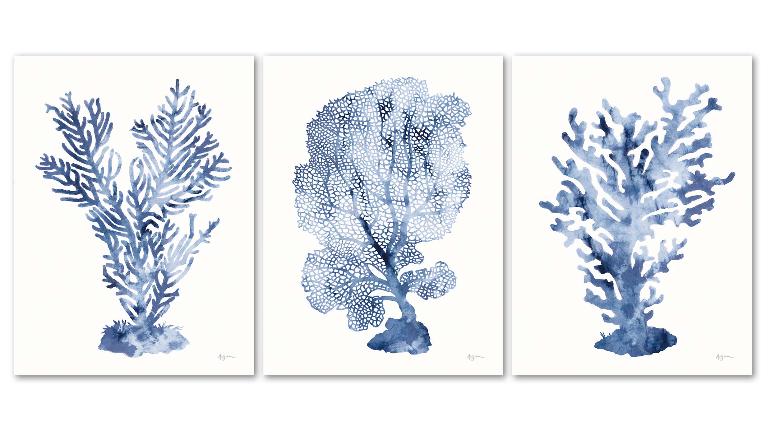 Shibori Coral Triptych Art Set by Mary Urban